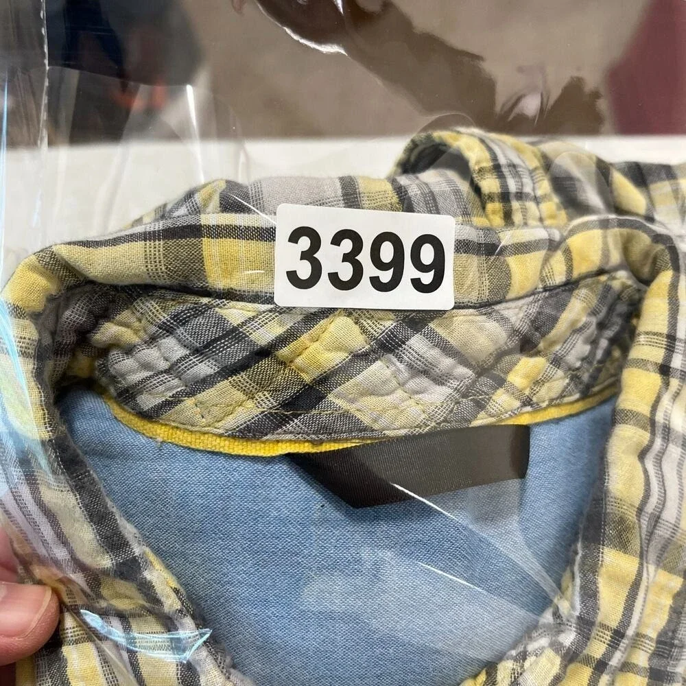 North‎ Face Shirt Mens Large Yellow Plaid Button-Up Lined Short sleeved Casual